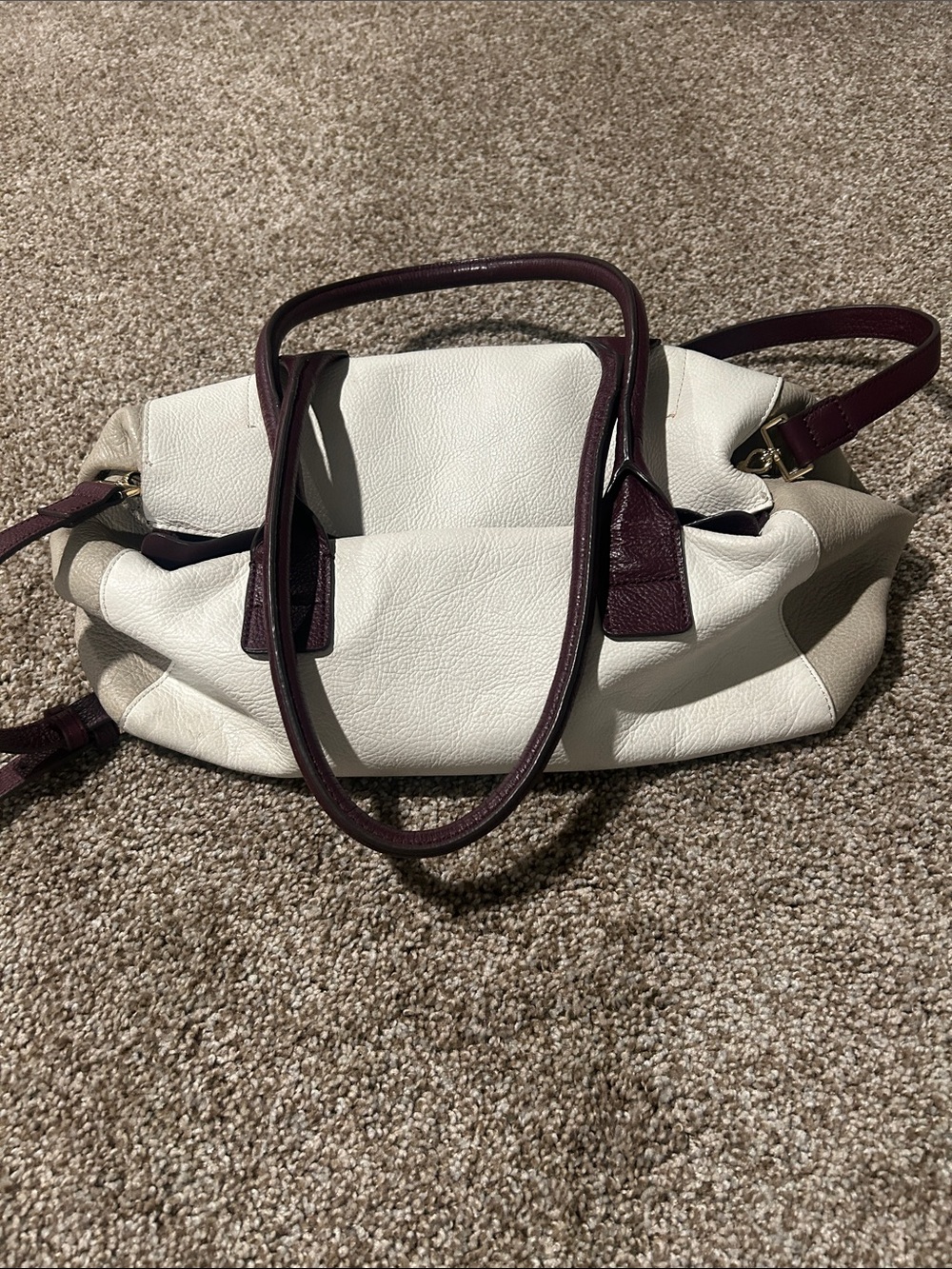 India Hicks White and Plum Two-Tone Leather Hobo